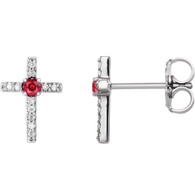 14K White Lab-Grown Ruby & .05 CTW Natural Diamond Cross Earrings