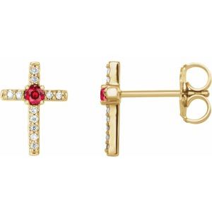 14K Yellow Ruby & .06 CTW Diamond Cross Earrings