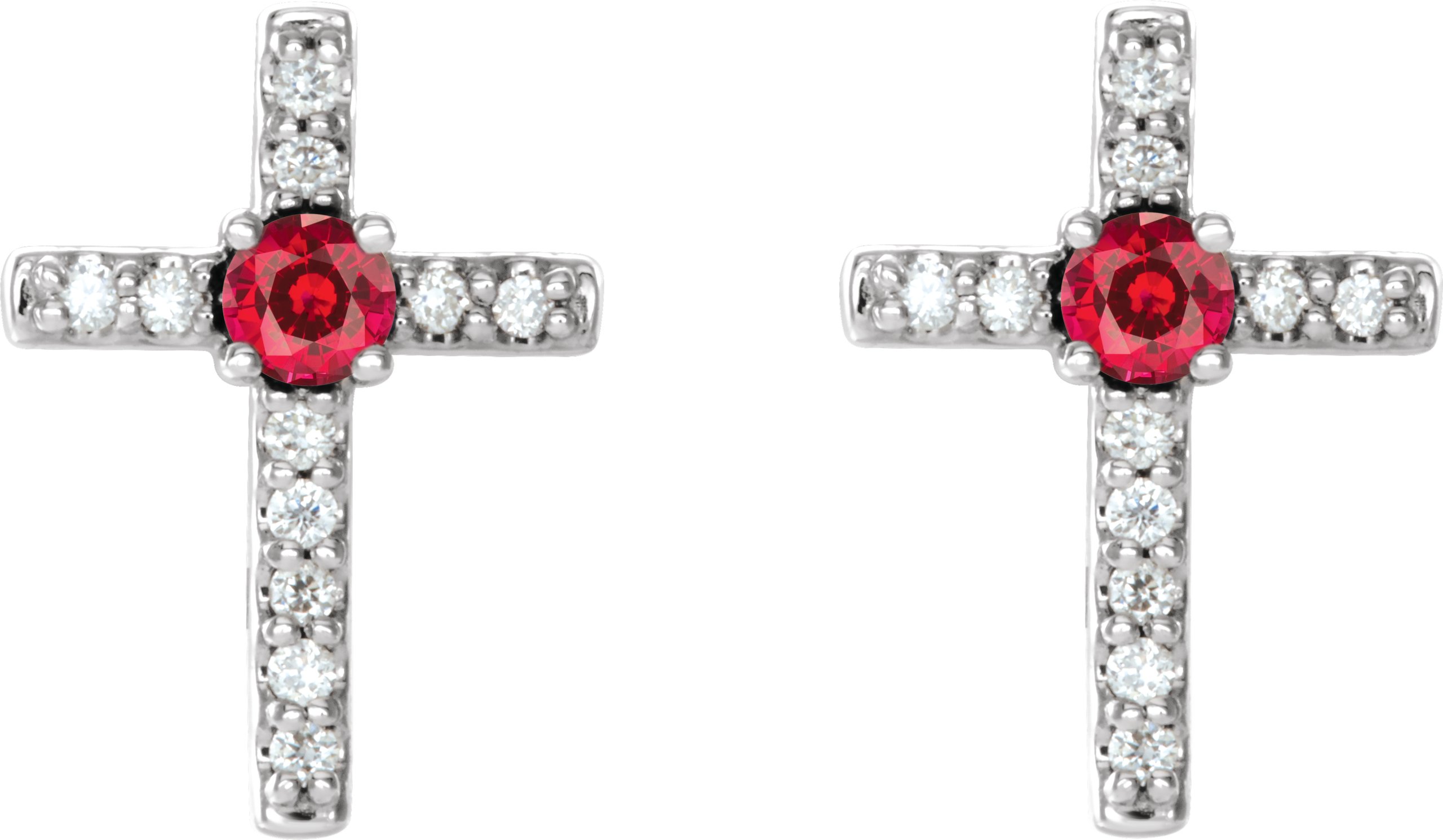 14K White Ruby & .05 CTW Diamond Cross Earrings