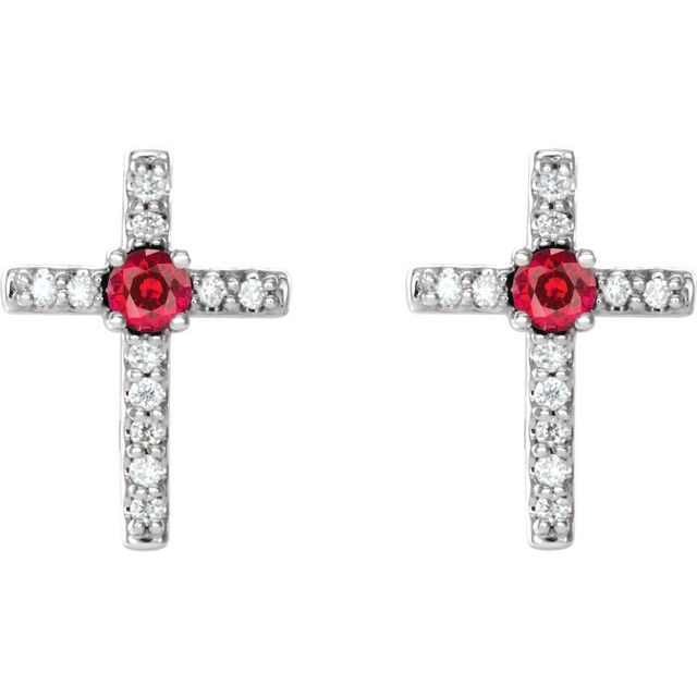 14K White Natural Ruby & .05 CTW Natural Diamond Cross Earrings