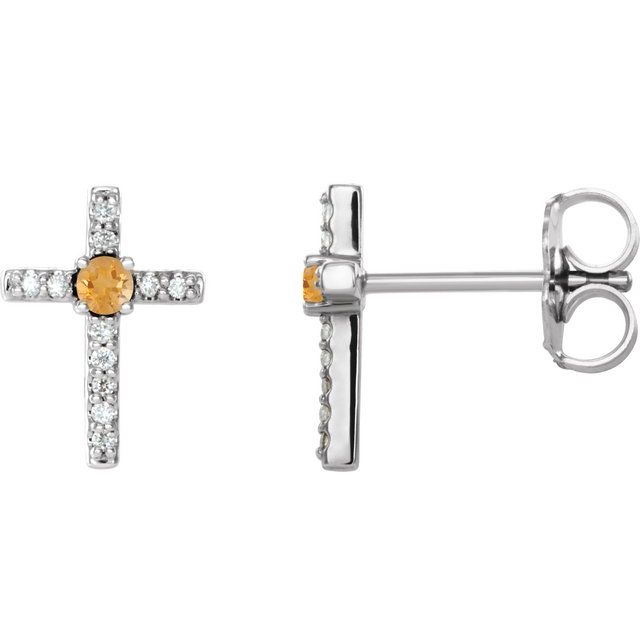 Sterling Silver Natural Citrine & .05 CTW Natural Diamond Cross Earrings