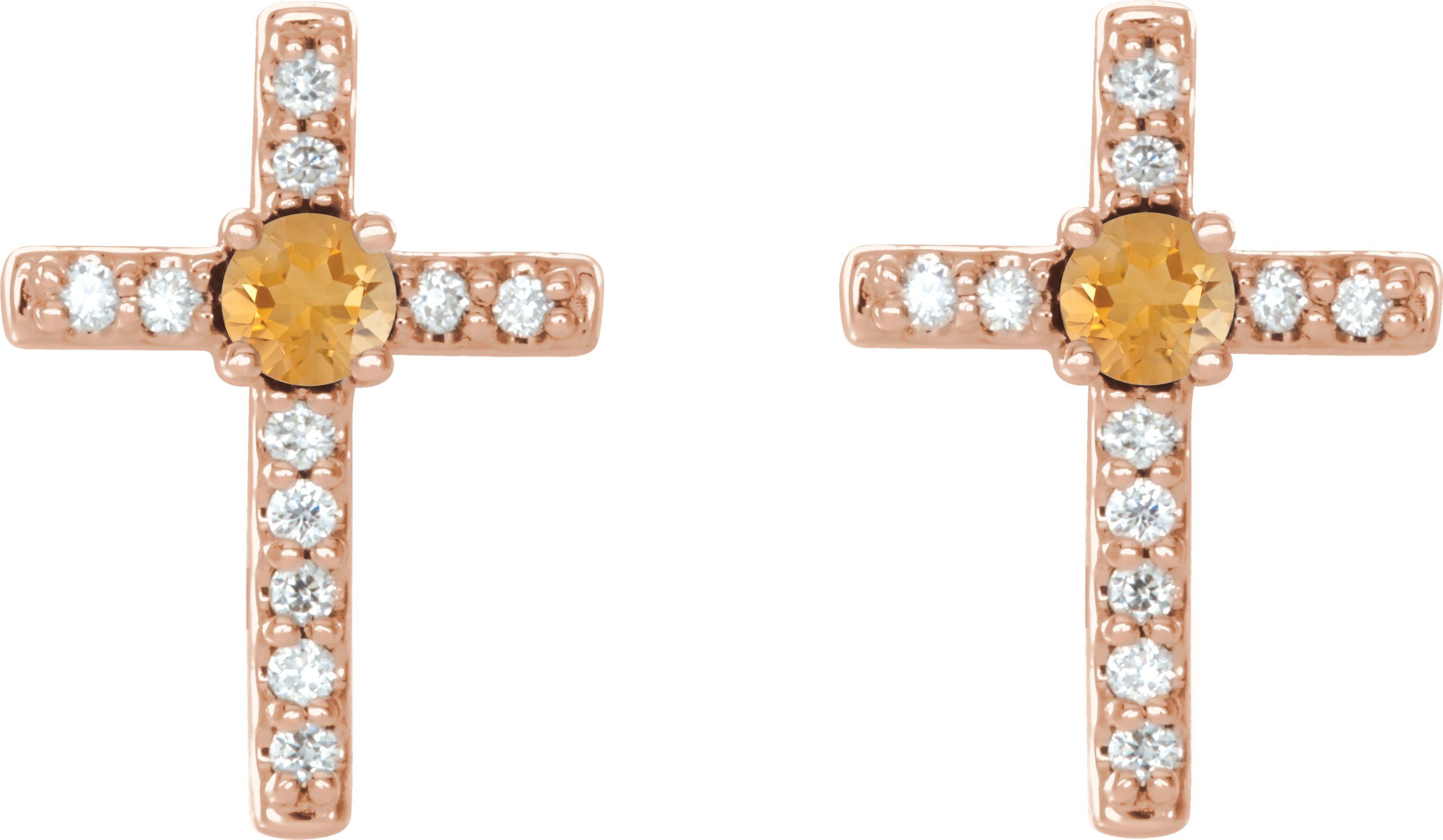 14K Rose Natural Citrine & .05 CTW Natural Diamond Cross Earrings
