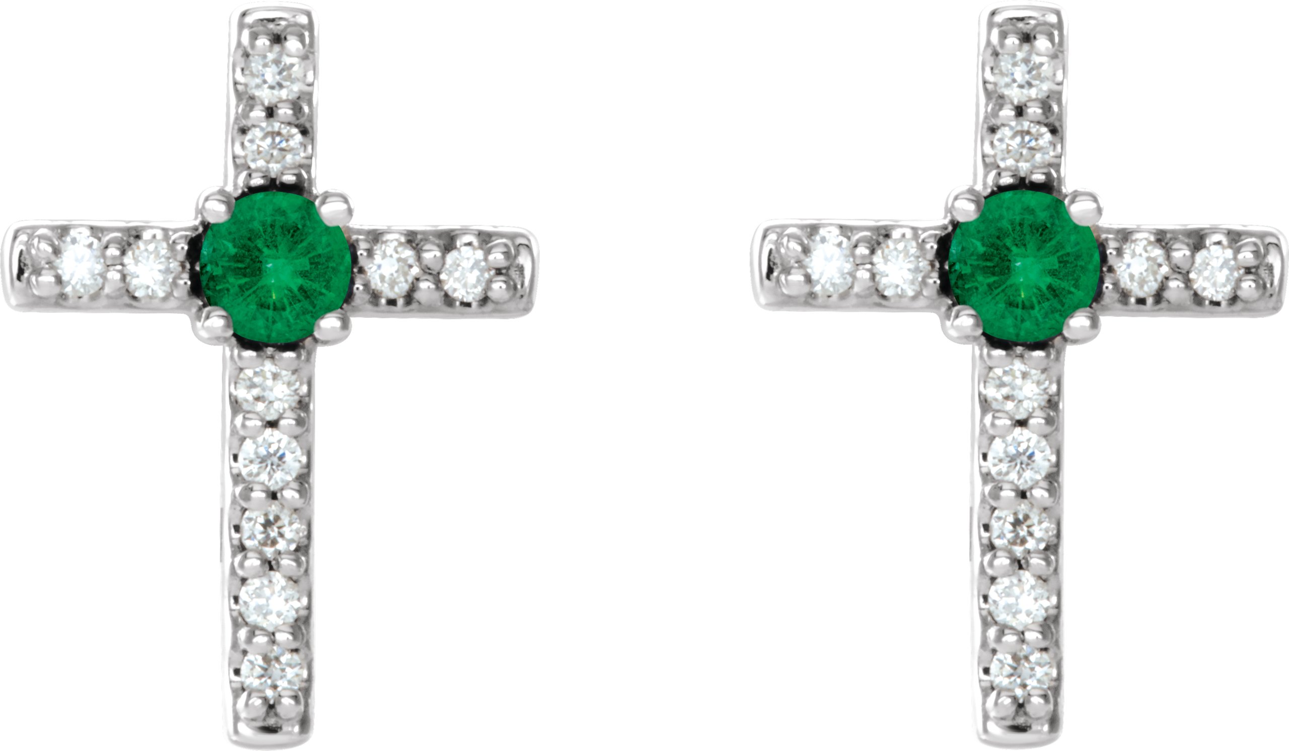 14K White Lab-Grown Emerald & .05 CTW Natural Diamond Cross Earrings