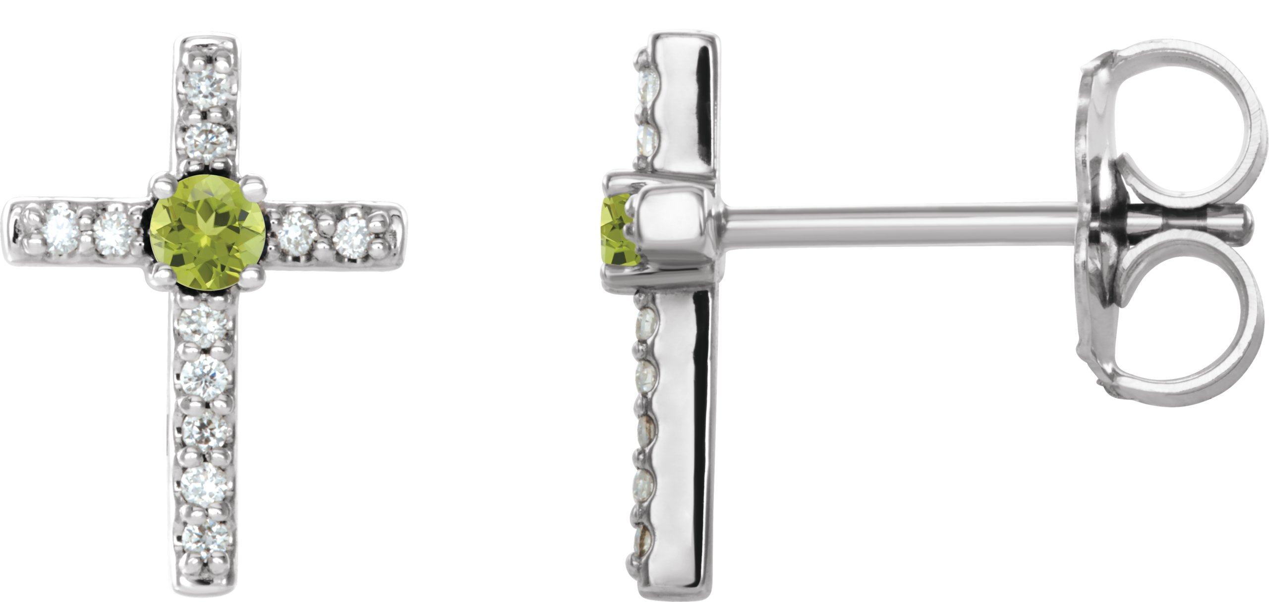 Sterling Silver Peridot & .05 CTW Diamond Cross Earrings