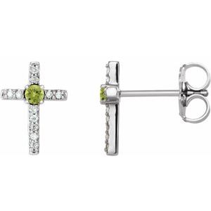 Sterling Silver Peridot & .05 CTW Diamond Cross Earrings