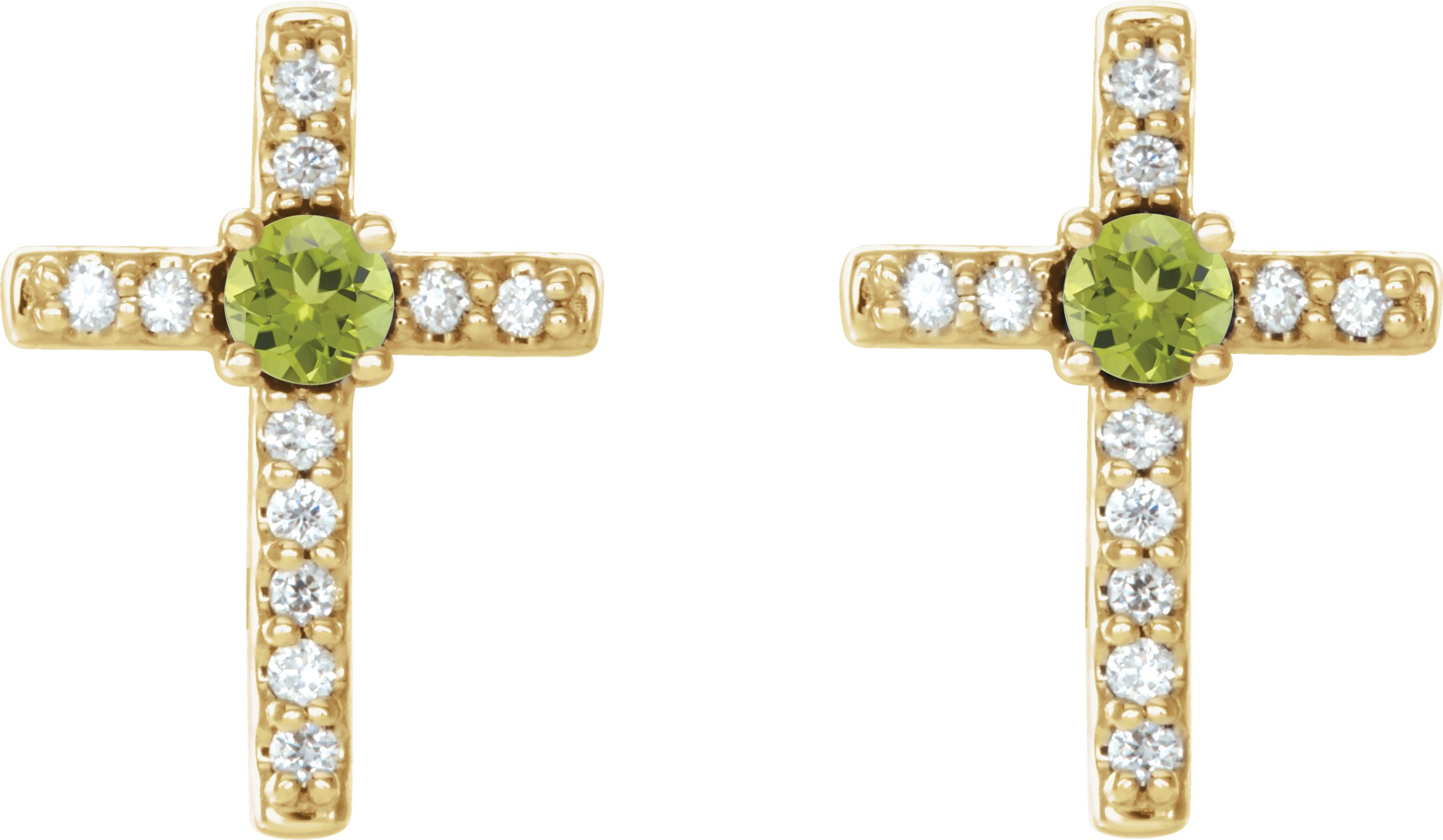 14K Yellow Natural Peridot & .05 CTW Natural Diamond Cross Earrings
