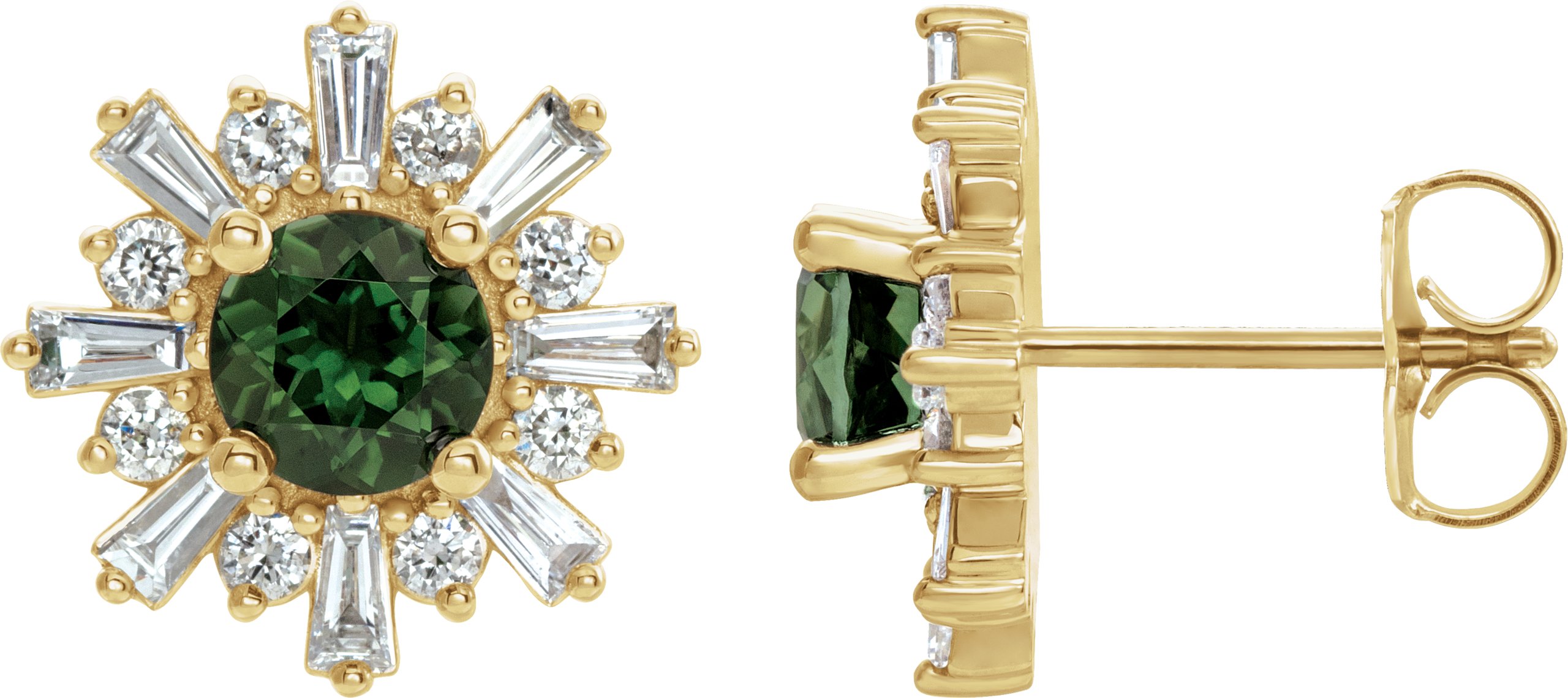 14K Yellow Natural Green Tourmaline & 3/4 CTW Natural Diamond Earrings