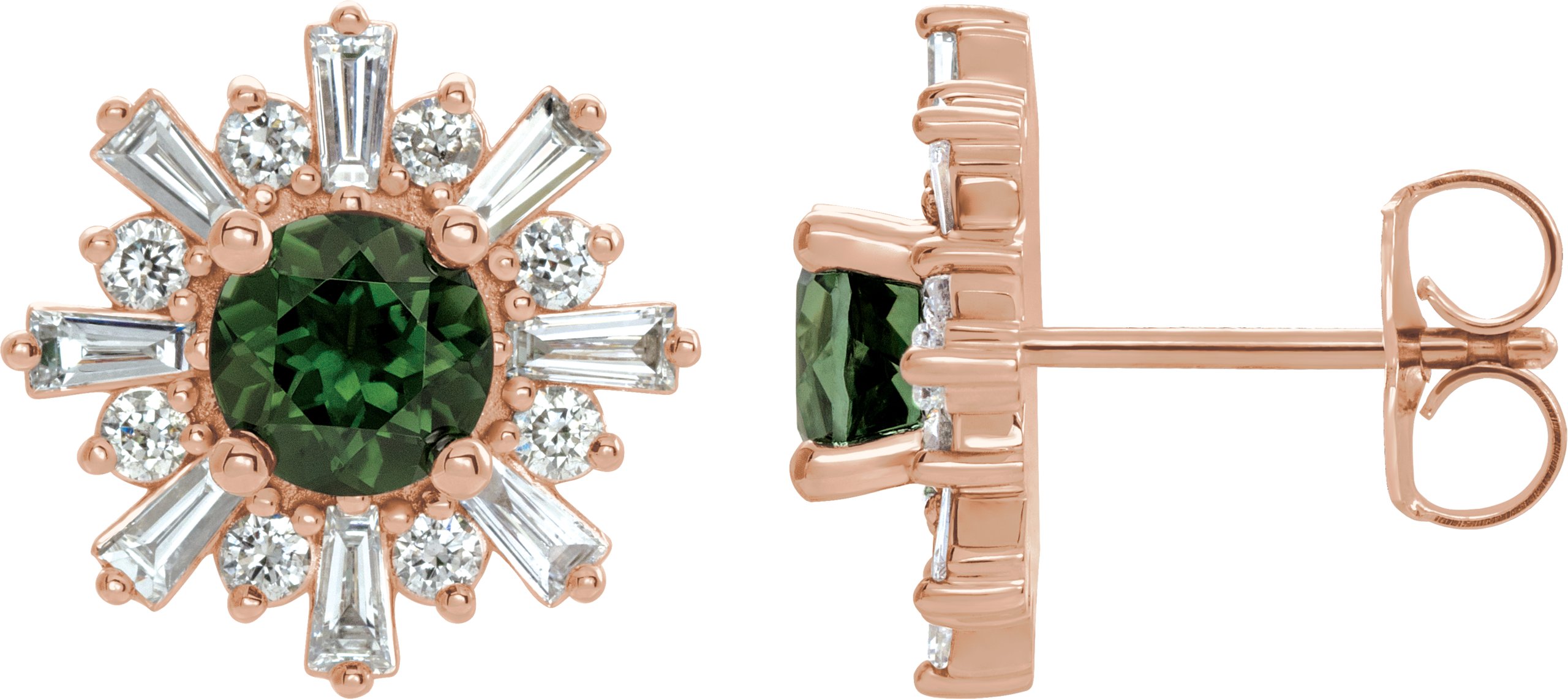 14K Rose Natural Green Tourmaline & 3/4 CTW Natural Diamond Earrings