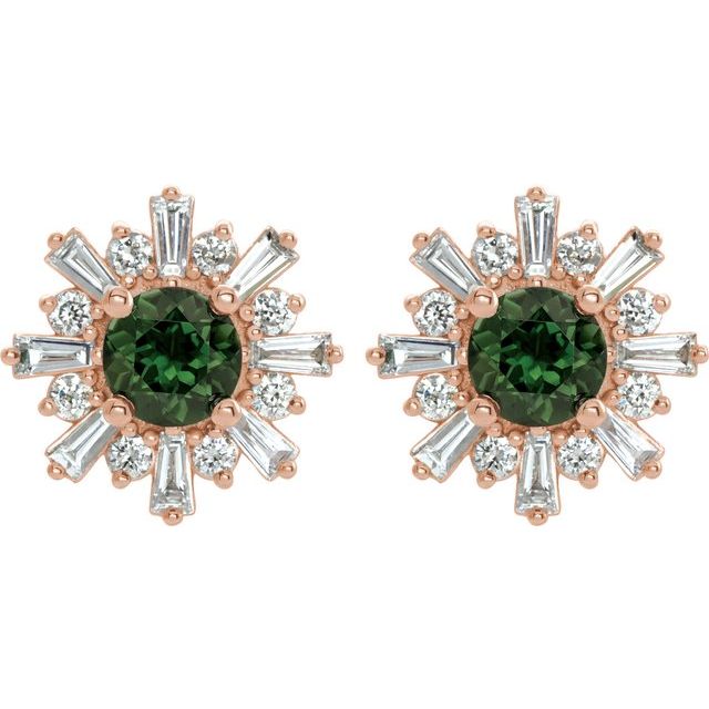 14K Rose Natural Green Tourmaline & 3/4 CTW Natural Diamond Earrings