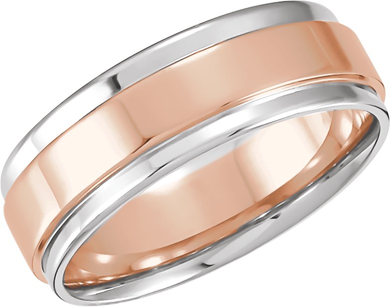 14K White/Rose/White 7.5 mm Flat Edge Band Size 10