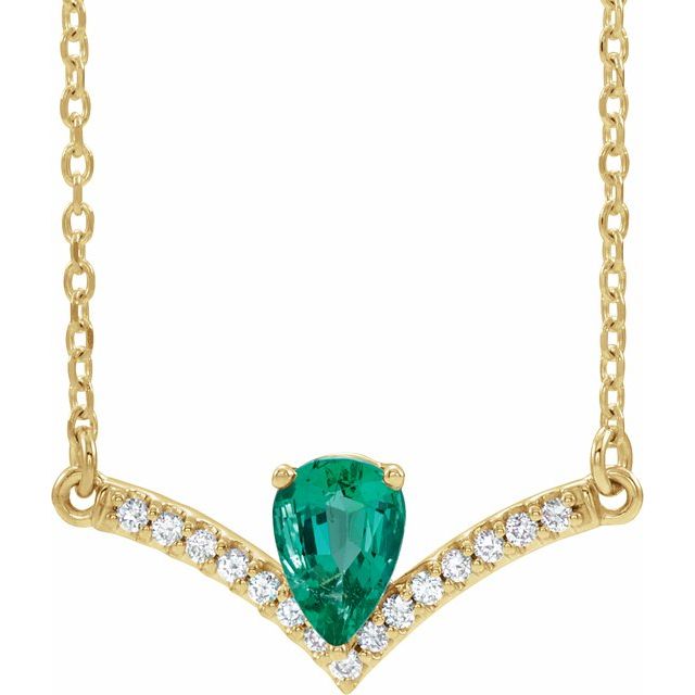 14K Yellow Natural Emerald & .06 CTW Natural Diamond 16