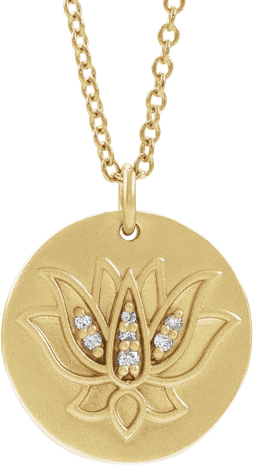 14K Yellow .025 CTW Natural Diamond Lotus 16-18" Necklace