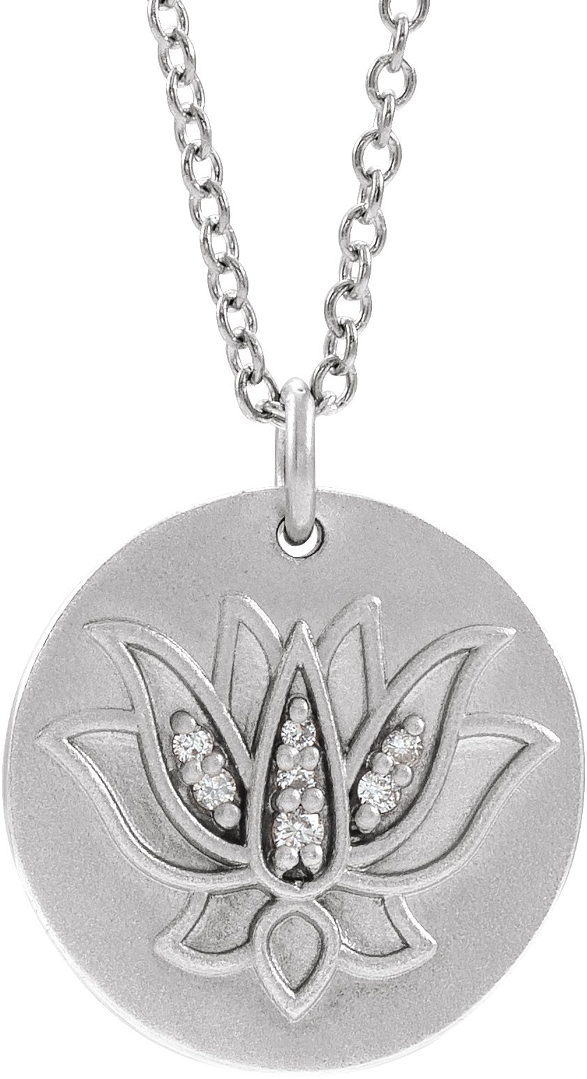 Sterling Silver .025 CTW Natural Diamond Lotus 16-18" Necklace