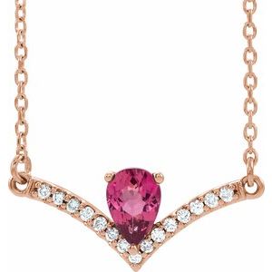 14K Rose Natural Pink Tourmaline & .06 CTW Natural Diamond 18" Necklace