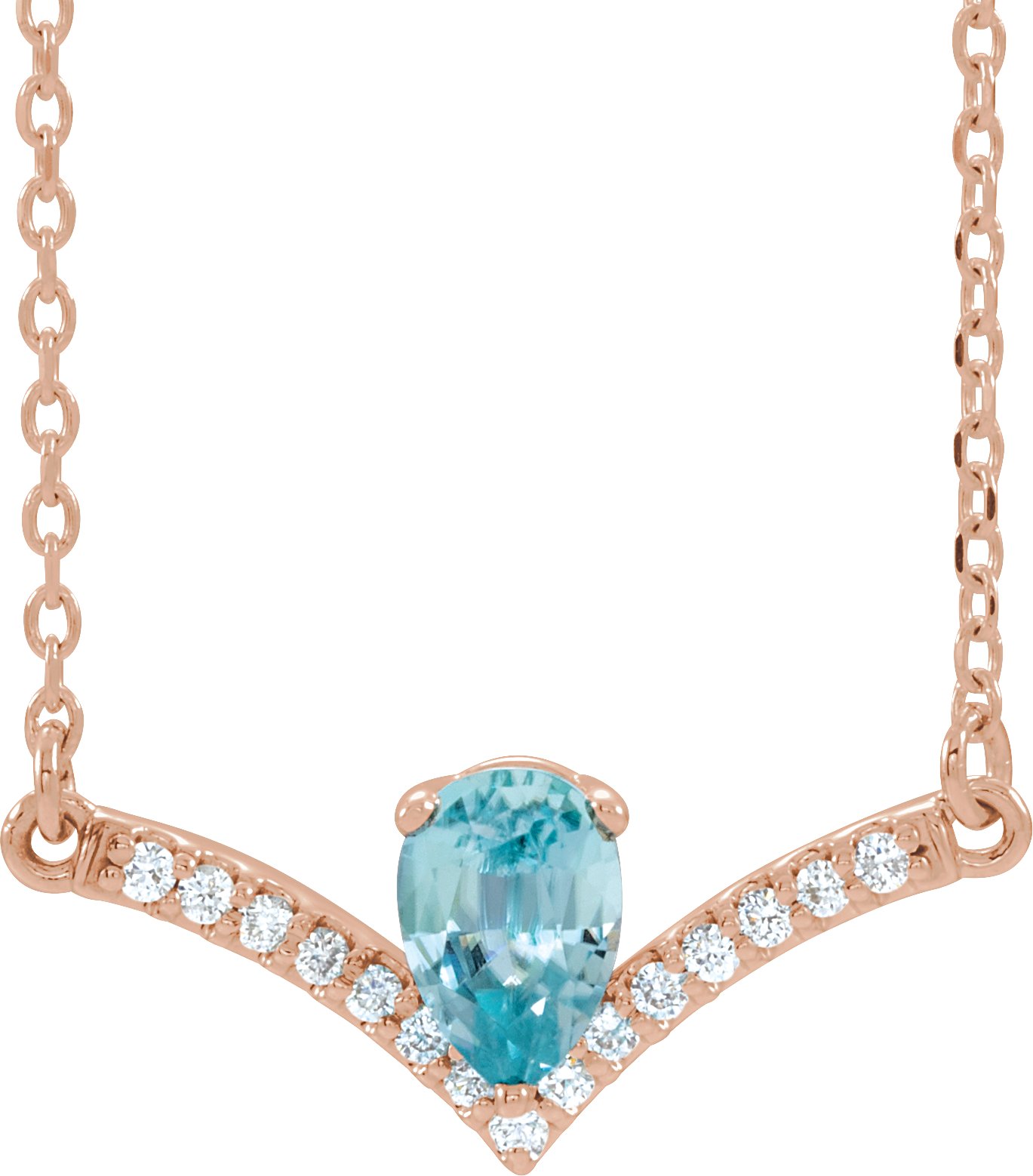 14K Rose Natural Blue Zircon & .06 CTW Natural Diamond 18" Necklace