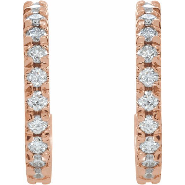 14K Rose 15 mm 5/8 CTW Natural Diamond French-Set Huggie Earrings