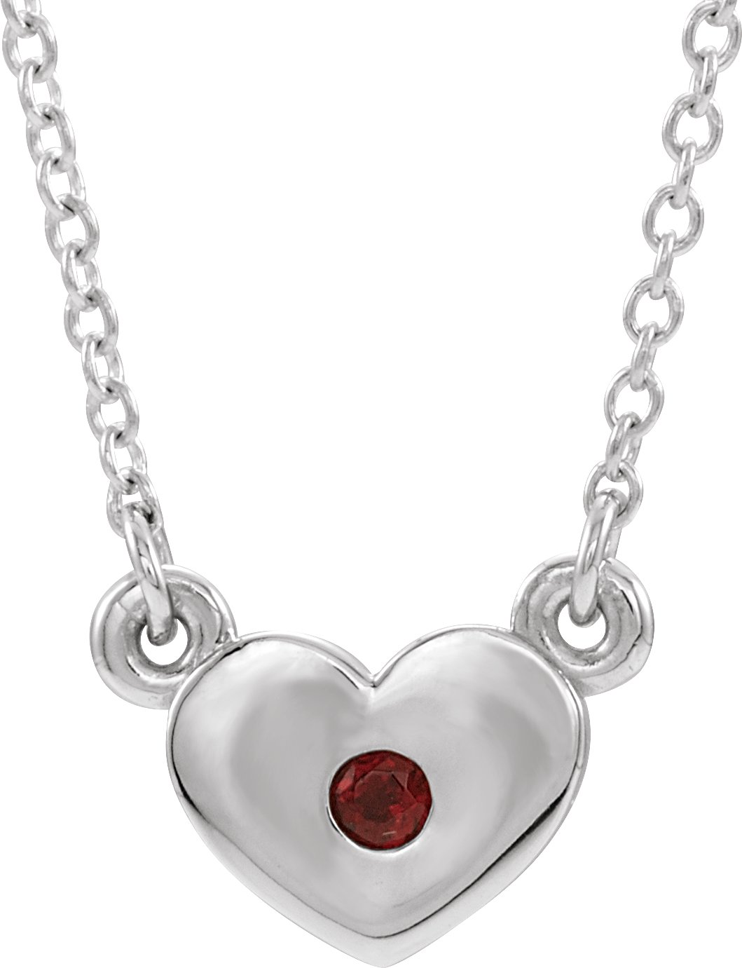 14K White Natural Mozambique Garnet Heart 16" Necklace