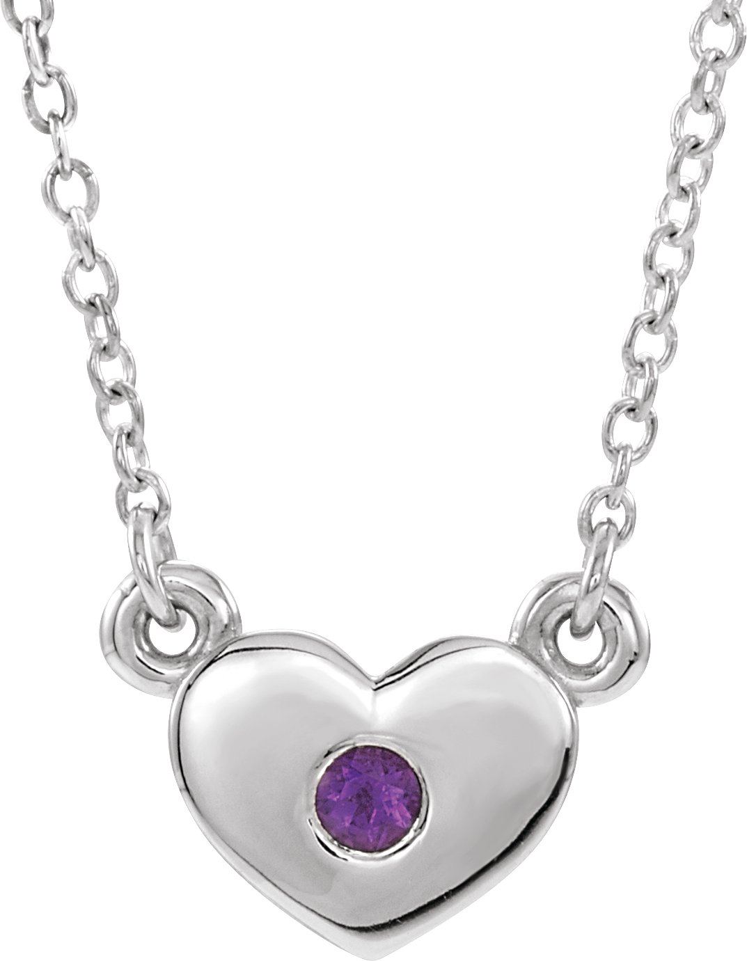 14K White Natural Amethyst Heart 16" Necklace