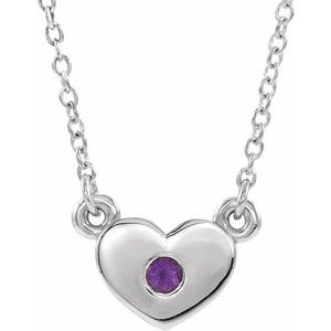 Sterling Silver Natural Amethyst Heart 16" Necklace