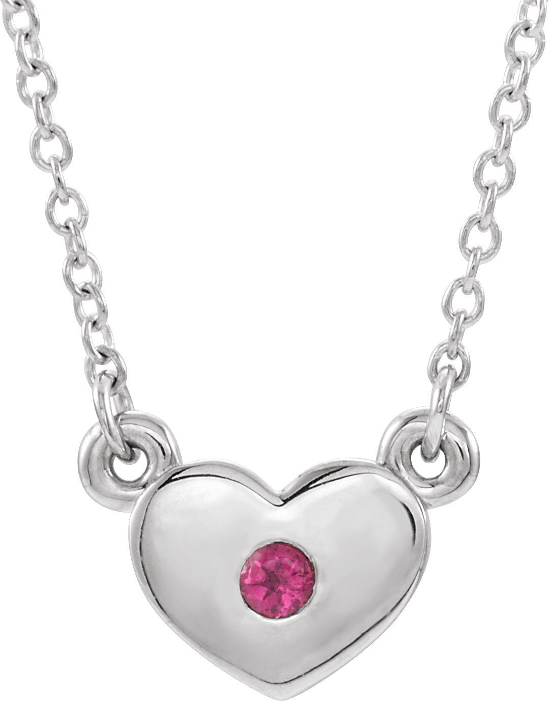 14K White Pink Tourmaline Heart 16" Necklace      