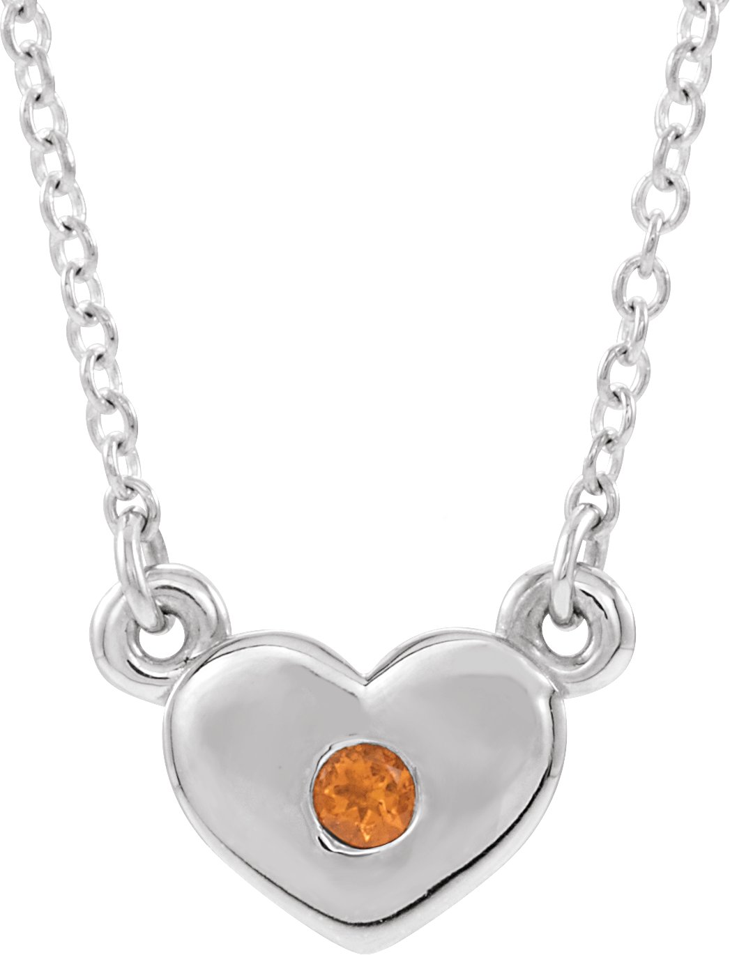 14K White Natural Citrine Heart 16" Necklace