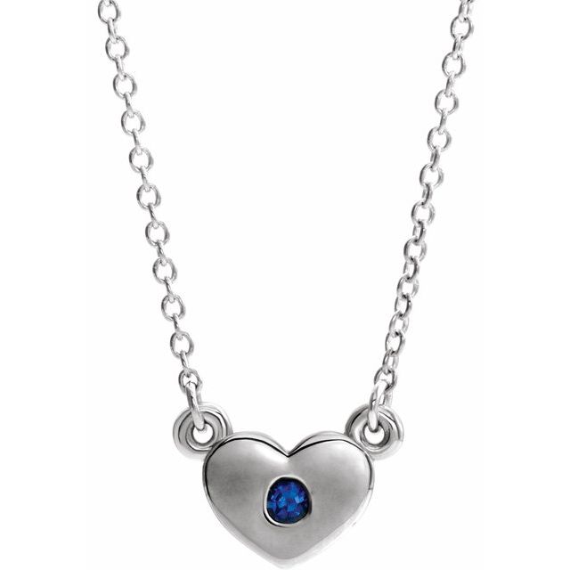 Sterling Silver Lab-Grown Blue Sapphire Heart 16