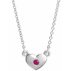 Sterling Silver Ruby Heart 16" Necklace              