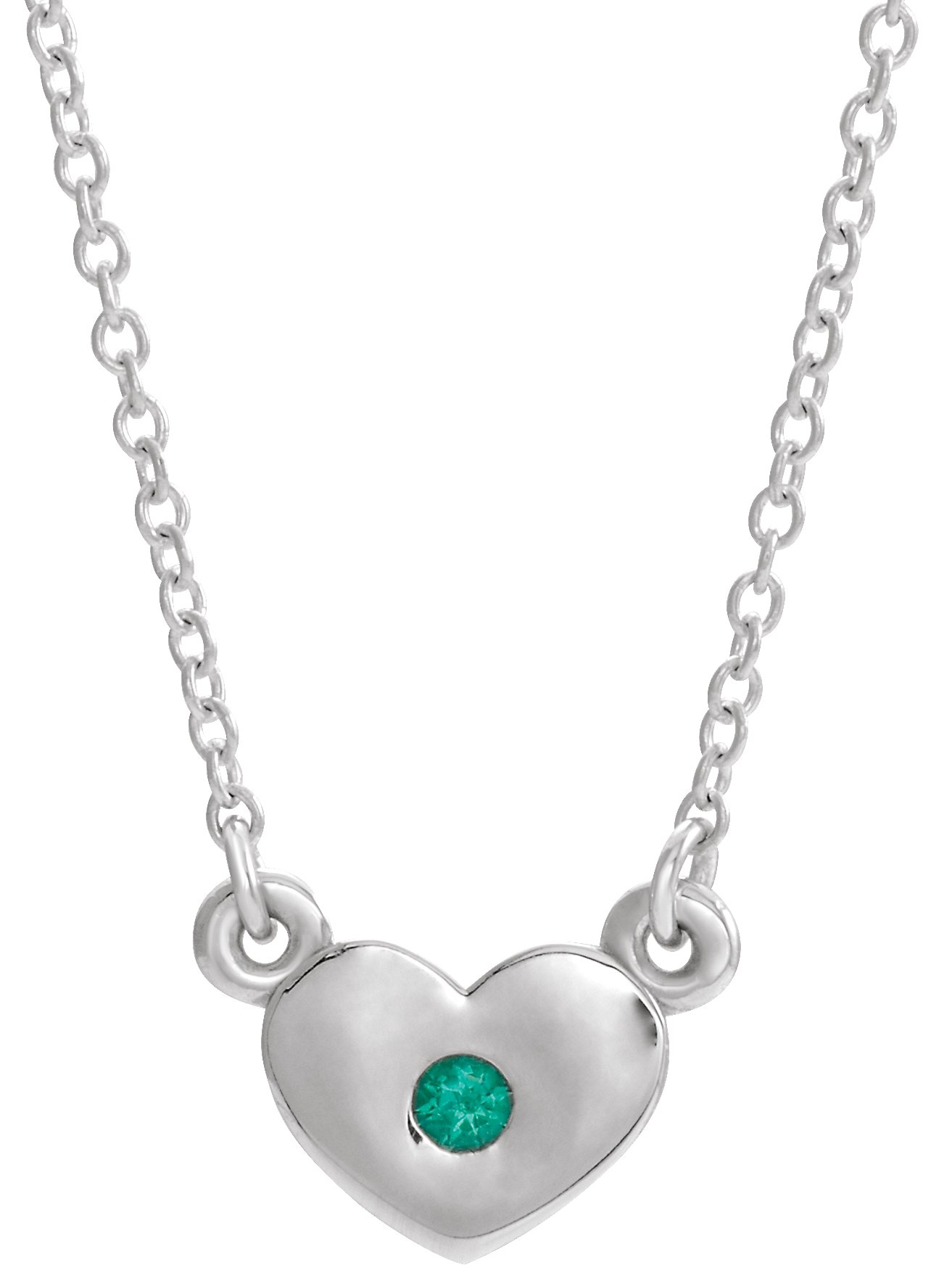 14K White Chatham® Created Emerald Heart 16" Necklace                   