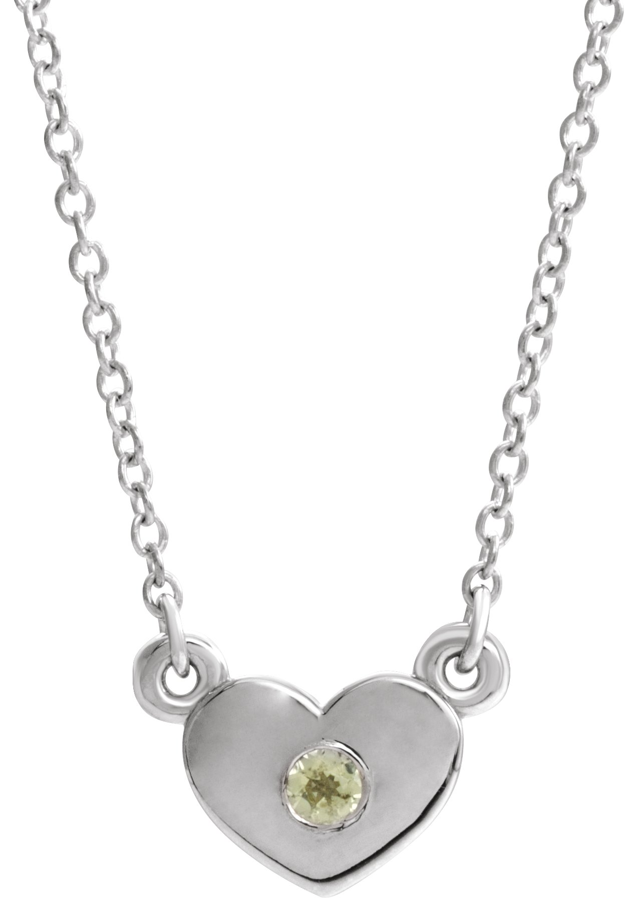 14K White Natural Peridot Heart 16