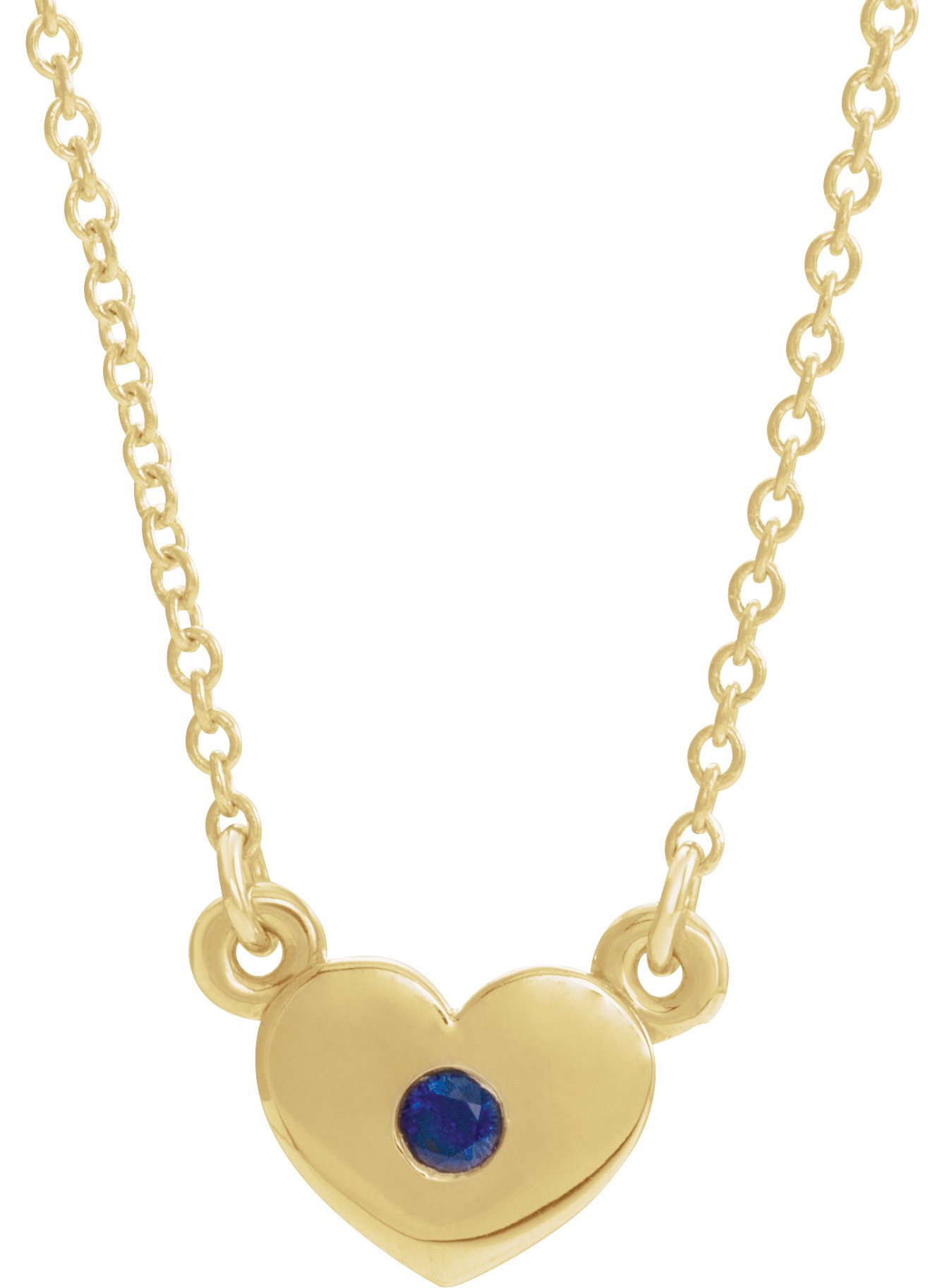 14K Yellow Blue Sapphire Heart 16" Necklace        