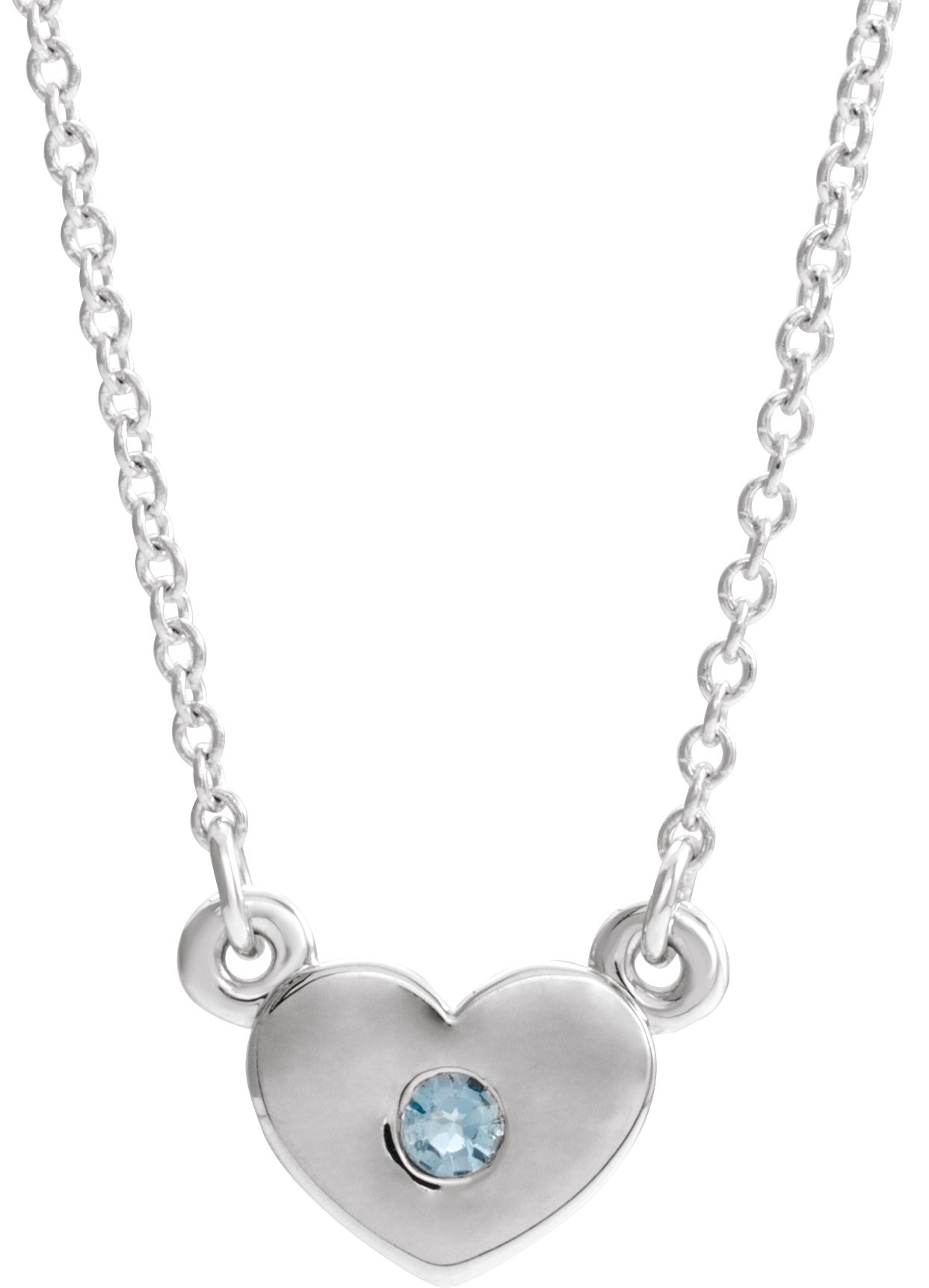 14K White Natural Aquamarine Heart 16" Necklace