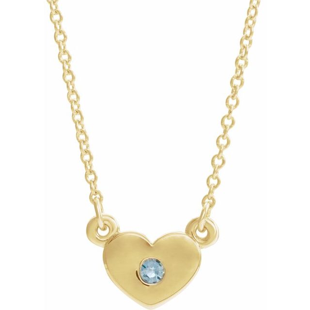 14K Yellow Natural Aquamarine Heart 16" Necklace