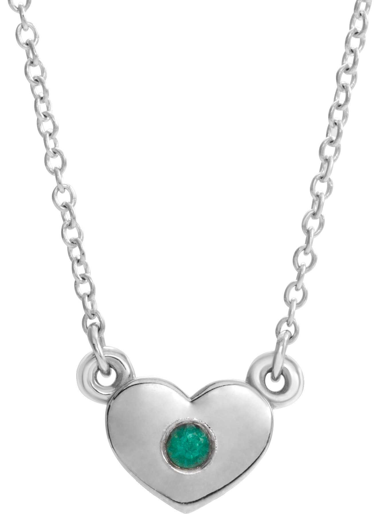 14K White Natural Emerald Heart 16 Necklace