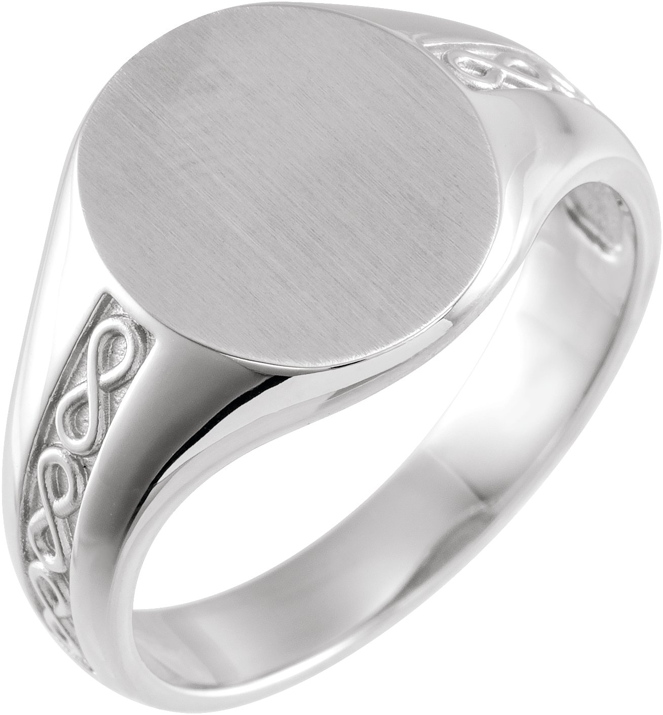 14K White 15.3x13 mm Brushed Finished Signet Ring