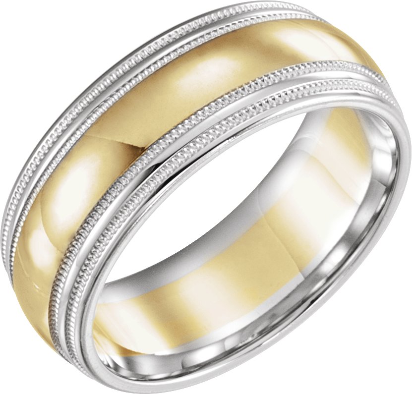 14K White & Yellow 8 mm Double Edge Band with Milgrain Size 8