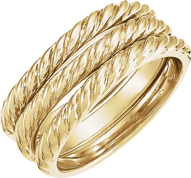 14K Yellow Twisted Rope Stackable Band - Set of 3