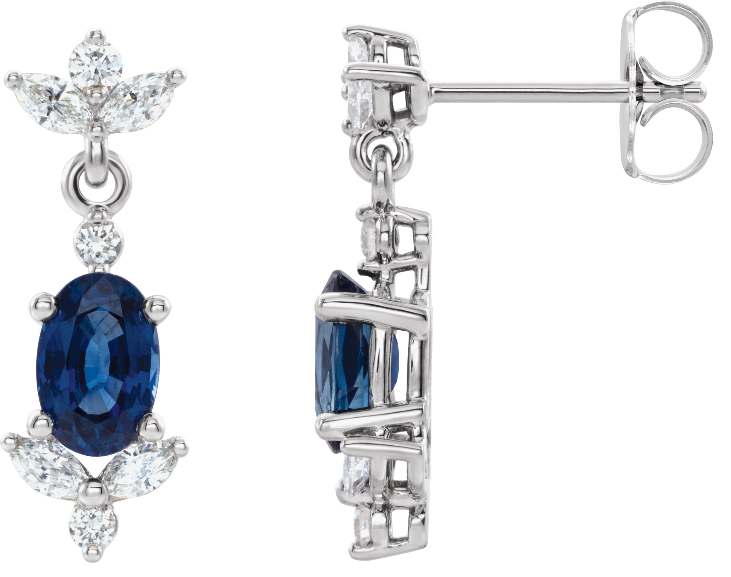 14K White Natural Blue Sapphire & 1/3 CTW Natural Diamond Earrings