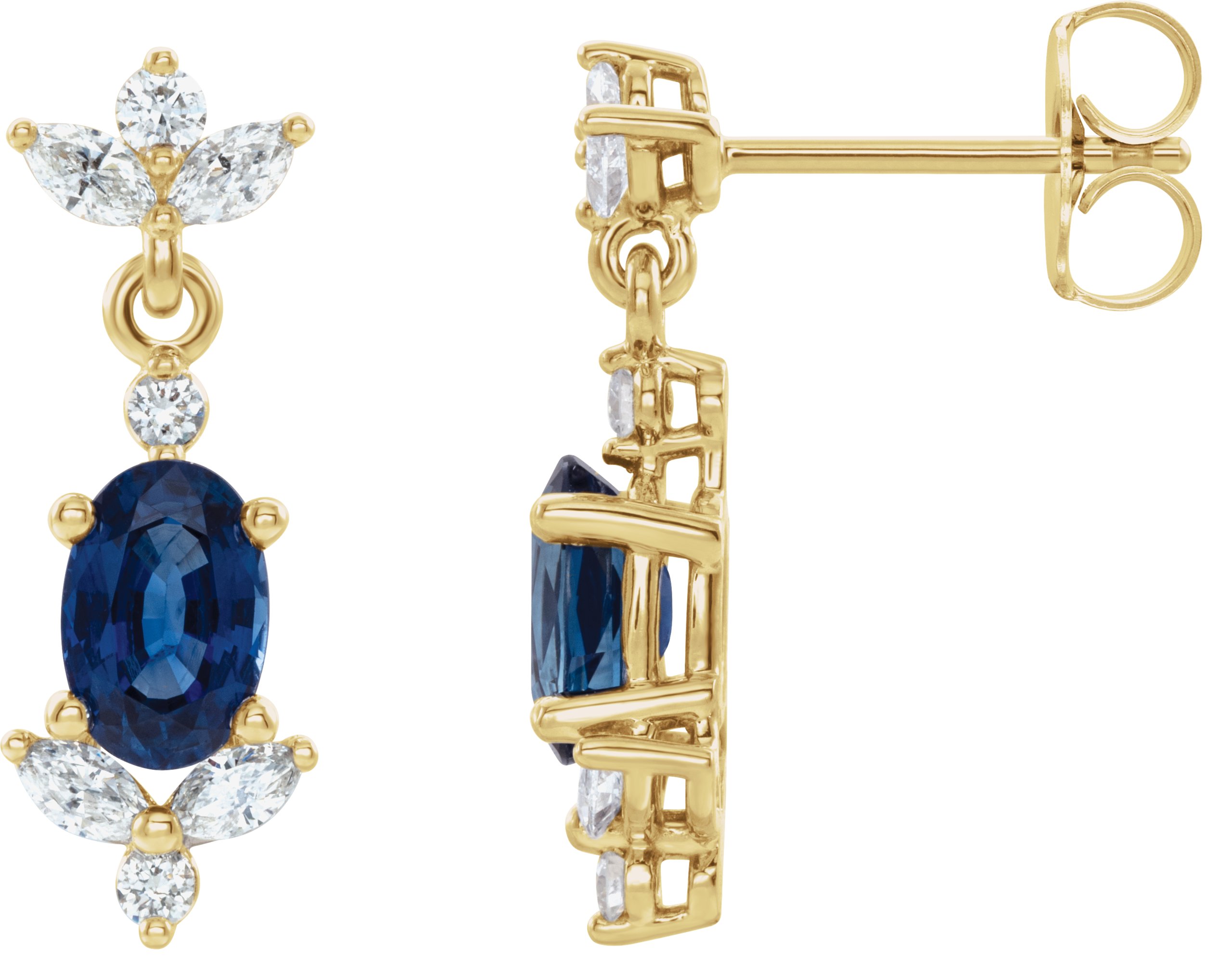 14K Yellow Lab-Grown Blue Sapphire & 1/3 CTW Natural Diamond Earrings