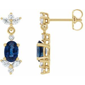 14K Yellow Lab-Grown Blue Sapphire & 1/3 CTW Natural Diamond Earrings