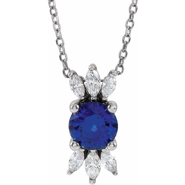 14K White Natural Blue Sapphire & 1/5 CTW Natural Diamond 16-18