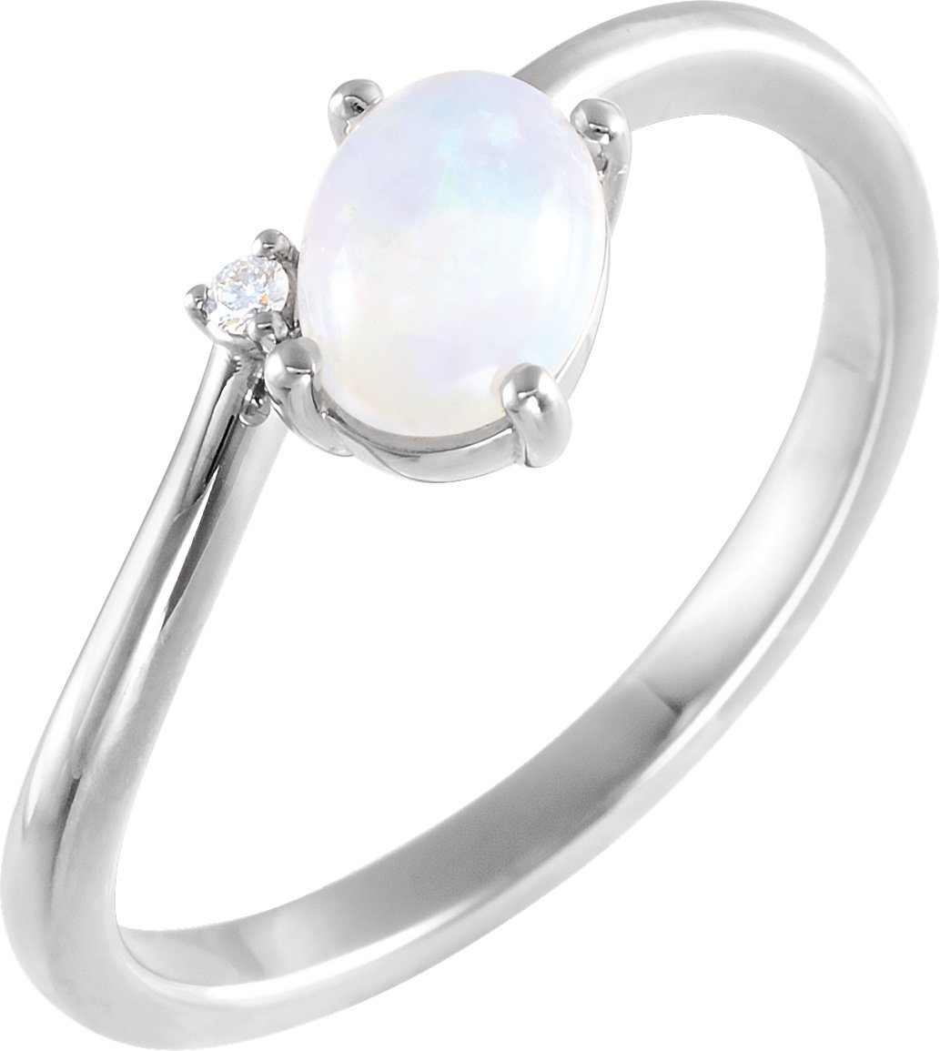 14K White Natural White Ethiopian Opal & .03 CT Natural Diamond Bypass Ring