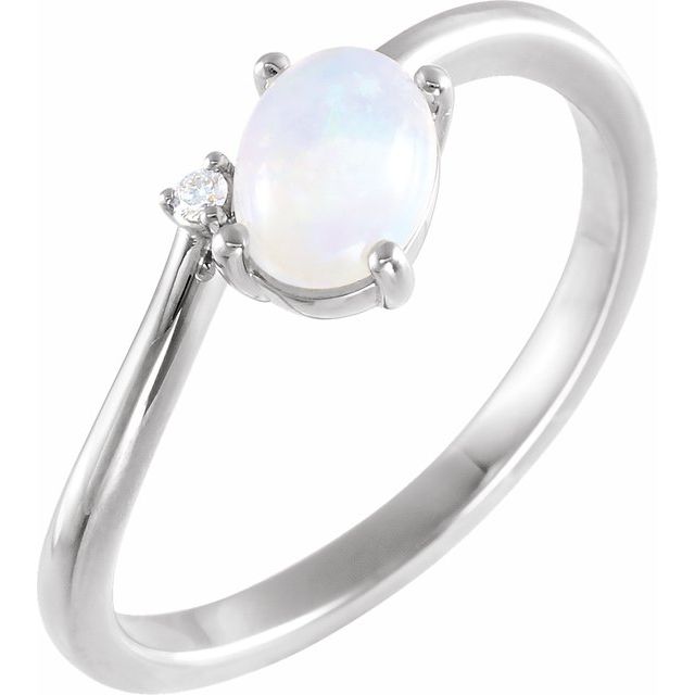 14K White Natural White Ethiopian Opal & .01 CT Natural Diamond Bypass Ring