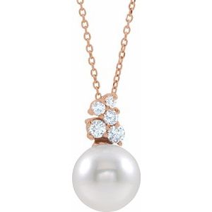 14K Rose Freshwater Cultured Pearl & 1/4 CTW Diamond 16-18" Necklace