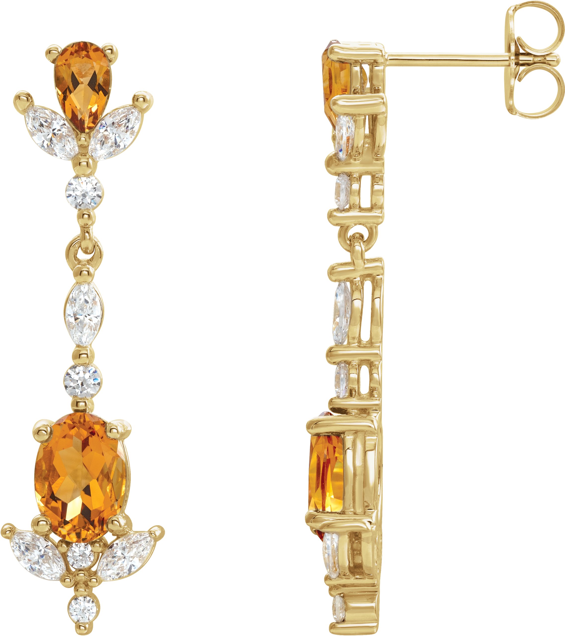 14K Yellow Natural Citrine & 3/4 CTW Natural Diamond Earrings