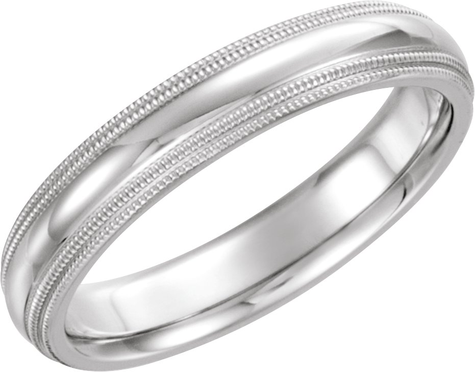 14K White 4 mm Half Round Comfort-Fit Band with Double Milgrain Size 4