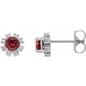 14K White Chatham® Created Ruby & 1/5 CTW Diamond Earrings