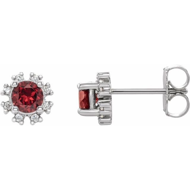 Sterling Silver Lab-Grown Ruby & 1/5 CTW Natural Diamond Earrings