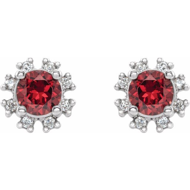 Sterling Silver Lab-Grown Ruby & 1/5 CTW Natural Diamond Earrings