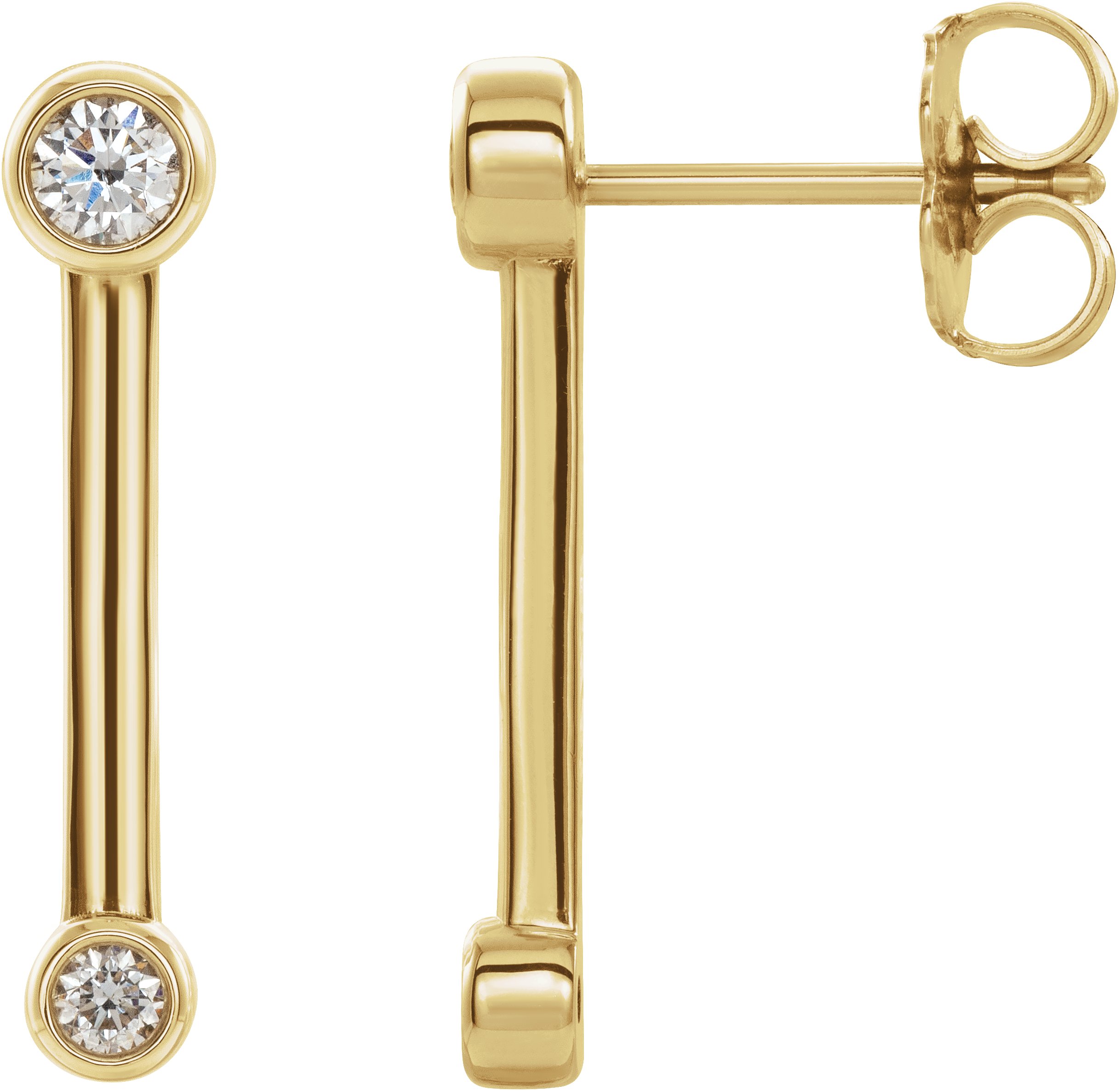 14K Yellow 1/5 CTW Diamond Bezel-Set Bar Earrings