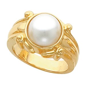 14K White Scroll Design Ring Mounting for 10 mm Mabé Pearl